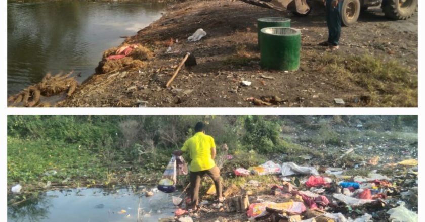 दुर्गा प्रतिमा विसर्जन के बाद तालाबों की हुई सफाई, विजयपुर और टूरकुमुड़ा तालाब सफाई के लिए चला अभियान