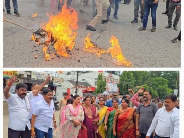 डॉ. भीमराव अंबेडकर पर टिप्पणी को लेकर अमित शाह का पुतला दहन, रायगढ़ महिला कांग्रेस ने किया विरोध प्रदर्शन