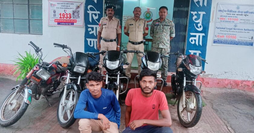 घरघोड़ा पुलिस ने बाइक चोरी का किया खुलासा, दो चोरों से चोरी की 5 मोटरसाइकिल बरामद