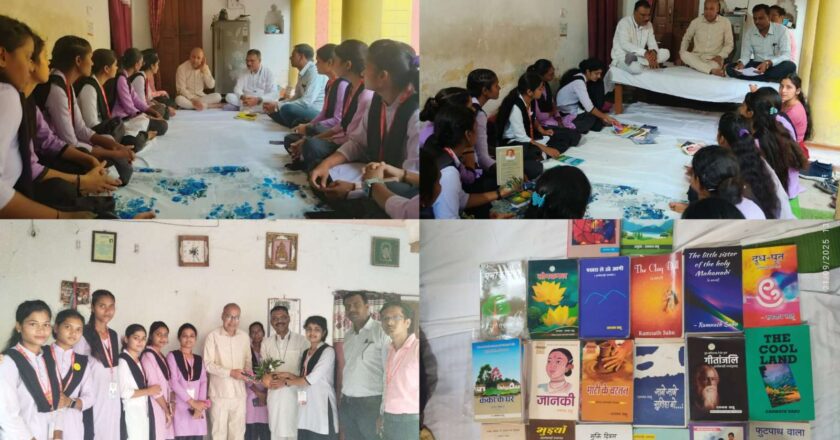 आधा दर्जन छत्तीसगढ़ी उपन्यासों के रचयिता रामनाथ साहू से हिंदी विभाग खरसिया के छात्रों ने की भेंट