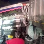 ट्रेलर की टक्कर से हाईवा चालक की मौत