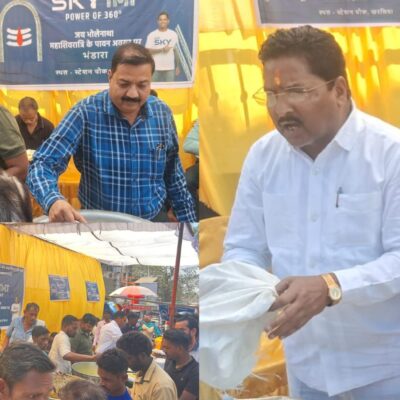महाशिवरात्रि पर्व और विकास अग्रवाल के जन्मदिवस पर स्काई टीएमटी की सेवा पहल, स्टेशन चौक में विशाल भंडारा का आयोजन
