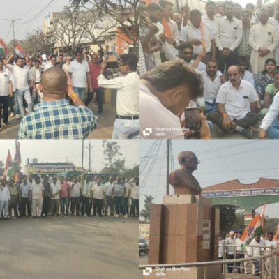 मनरेगा बचाने खरसिया की सड़कों पर उतरी कांग्रेस, रायगढ़ चौक पर दिया धरना