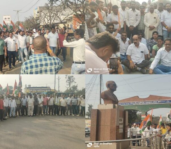 मनरेगा बचाने खरसिया की सड़कों पर उतरी कांग्रेस, रायगढ़ चौक पर दिया धरना