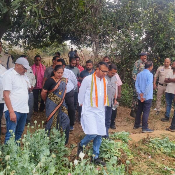 अफीम की खेती देखने जिला अध्यक्ष नगेन्द्र नेगी के नेतृत्व में तमनार पहुंचे कांग्रेस का प्रतिनिधिमंडल